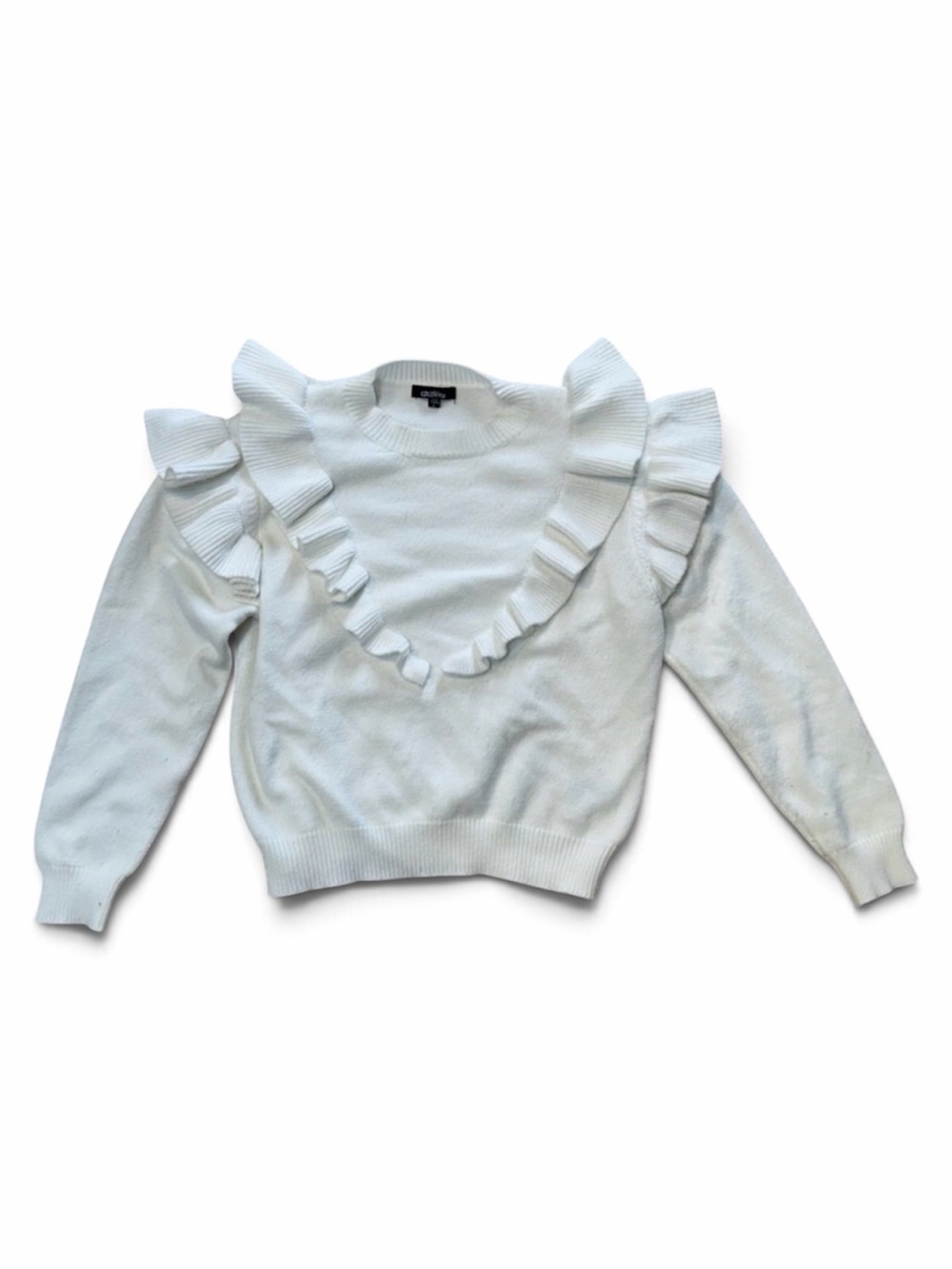 Cocobleu White Draped Ruffles Sweater